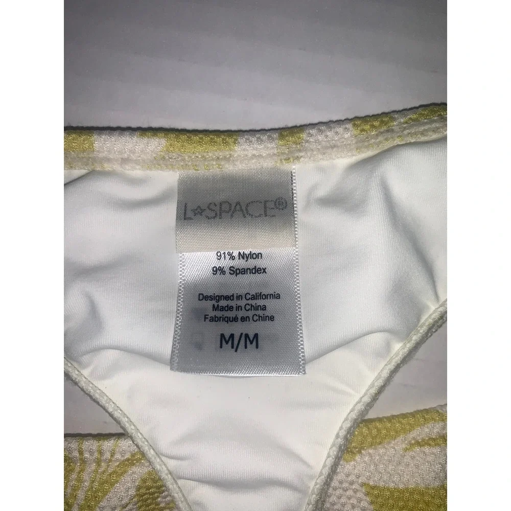 L*Space Itsy Cut Thong Bikini Bottom Floral Texture Ivory Olive Green‎ M/M